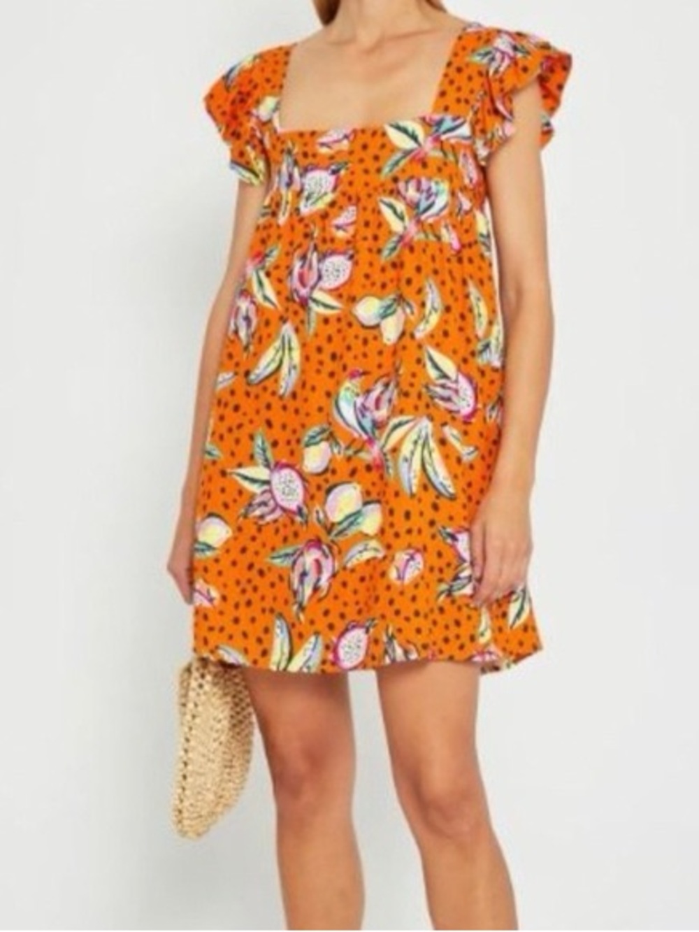 Kourt linen dragon fruit tropical mini dress in orange